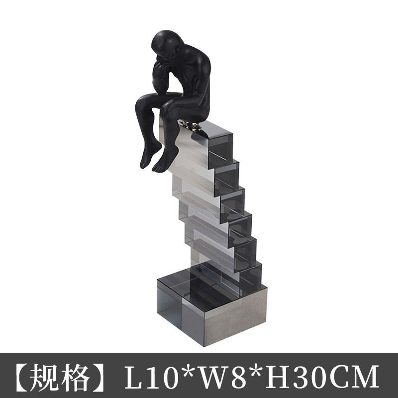 创意轻奢阶梯沉思者水晶摆件客厅雕塑书房卧室样板间人物玄关饰品