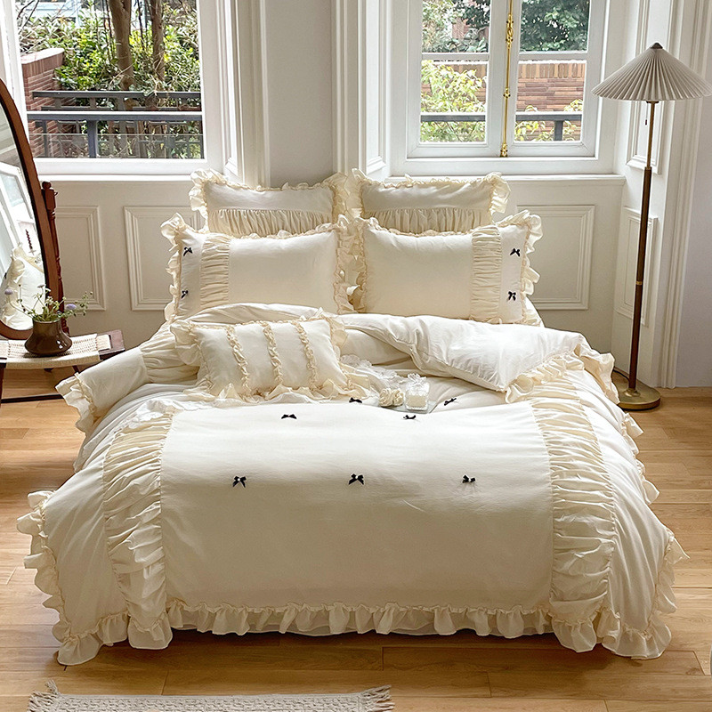 8ksg批发公主风春夏天丝床单少女心立体蝴蝶结被套棉四件套裸睡床