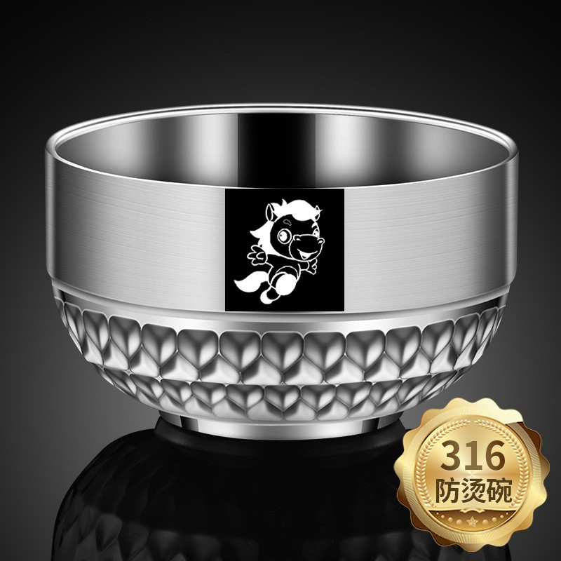 316l不锈钢生肖碗家用儿童餐具双层大号防摔防烫饭碗宝宝汤碗