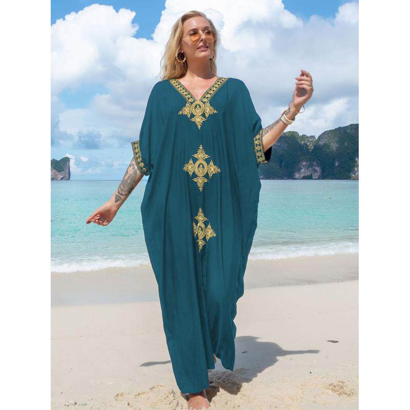沙滩罩衫人棉金色（长袍度假罩衫21011绣花5色）l
