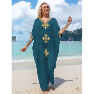 21011 度假罩衫 5色长袍l 人棉金色绣花 沙滩罩衫