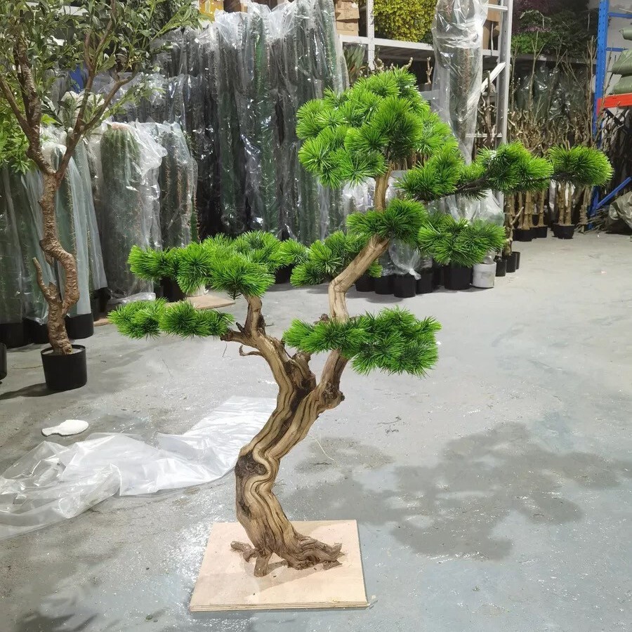 摆件可来图定制松树】仿真迎客松树室内造景新中式装饰风【仿真树