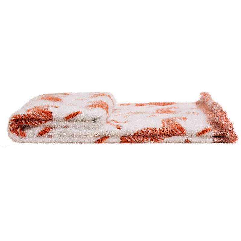 现货供应橙色沙发长毛仿貂绒抱枕套双面骏马盖毯秋冬保暖毛毯午睡