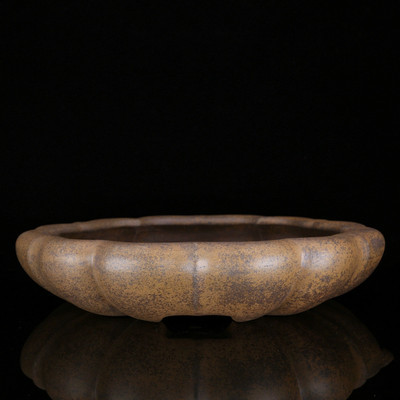 宜兴紫砂花盆仿古做旧手工纶花盆桌面盆浅盆景树桩盆栽柴烧精品盆