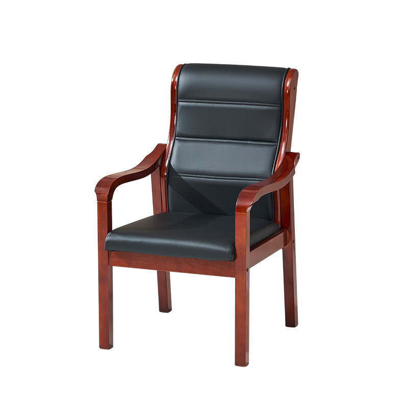 实木办公椅会议椅椅高背舒适扶手椅会议室椅子油漆红色木头老板椅