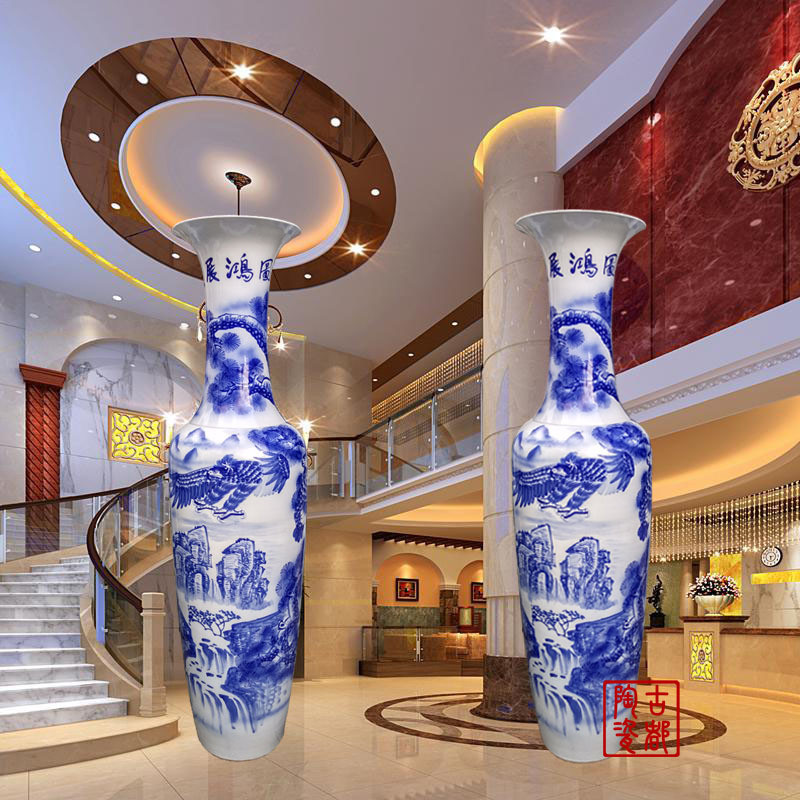 景德镇复古落地大花瓶陶瓷客厅摆件大花瓶