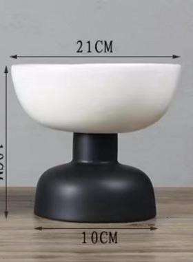 现代简约北欧黑白圆形家居果盘花盆摆件陶瓷样板房酒店会所装饰品