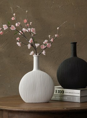 简约拉纹陶瓷花瓶摆件创意家居工艺品客厅玄关桌面插花花器装饰品