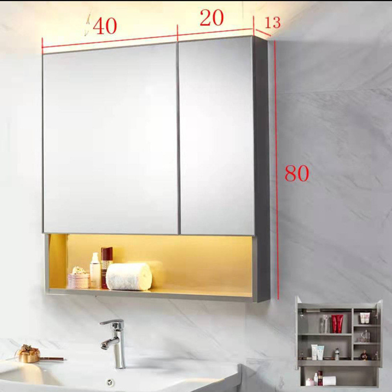 304不锈钢单独带灯卫生间挂墙式镜面柜浴室镜柜镜箱洗手台收纳镜