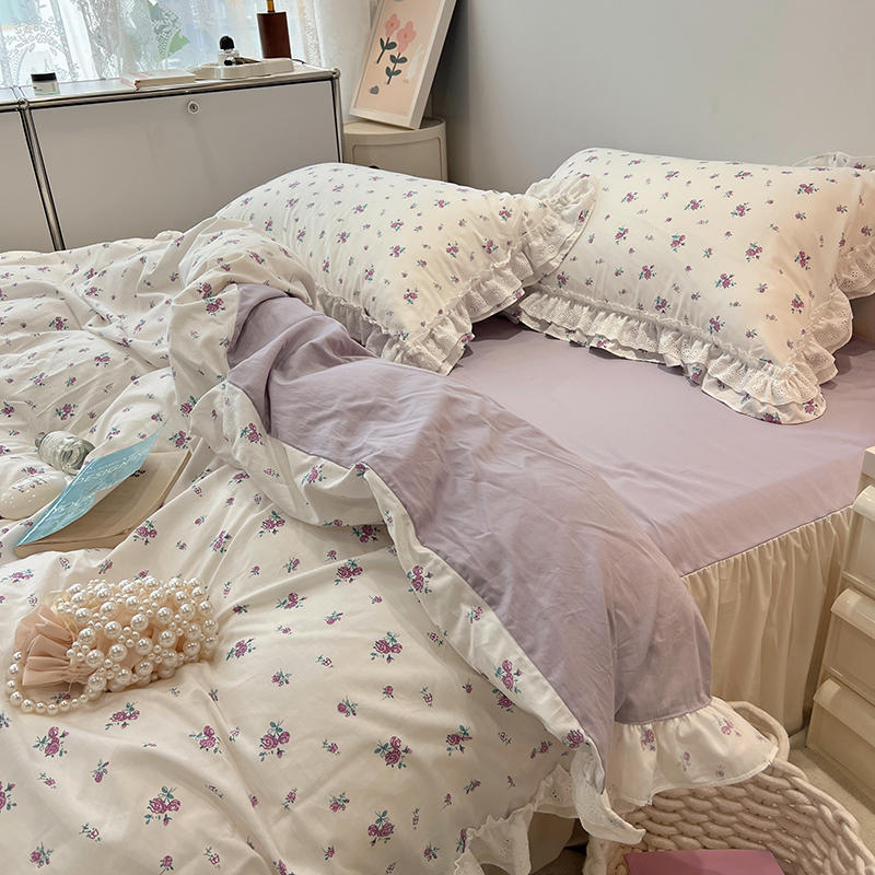 批发蕾丝花边少女心韩系小碎花棉四件套公主风双层ins棉4件套