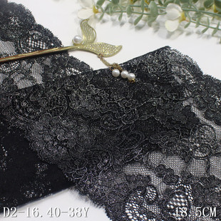 盛蕾隆黑色烫银复古花朵蕾丝花边辅料线弹力蕾丝18cm服装 家纺骨