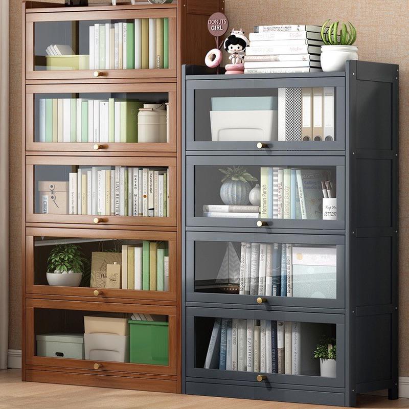 热销书架置物架落地简易家用书柜带门储物柜防尘客厅置物柜靠墙收