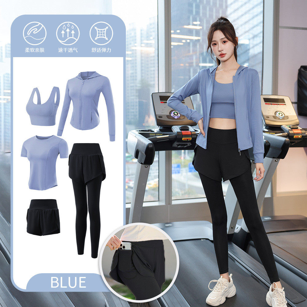 跑步套装女五件套晨跑秋冬初学者夏季瑜伽运动速干透气健身服显瘦