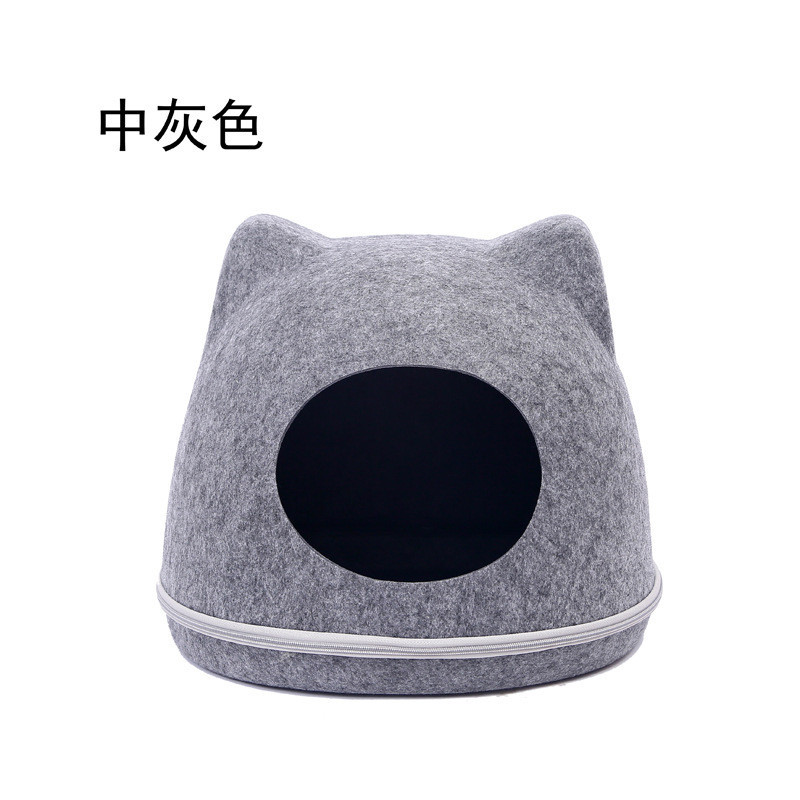 毛毡猫窝方便可猫床半封闭式网红宠物窝创意猫形猫窝透气拆四季可