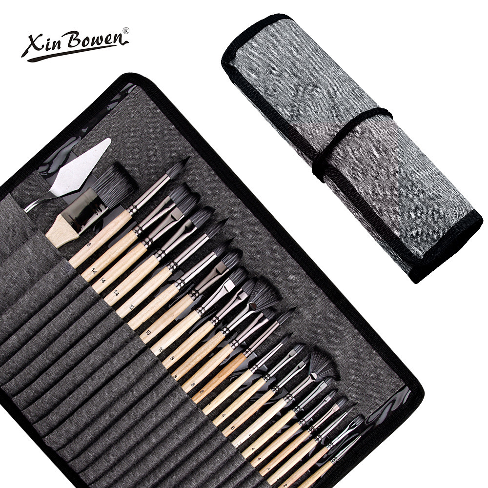 热卖25刷尼龙毛画笔套装混装笔帘油画笔水粉水彩画笔支批发