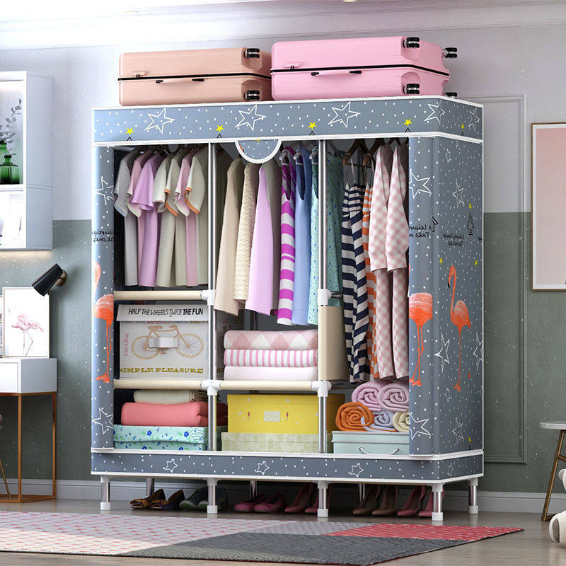 简易衣柜加厚牛津布衣柜钢管加粗加固单人组装收纳架钢架布柜衣橱