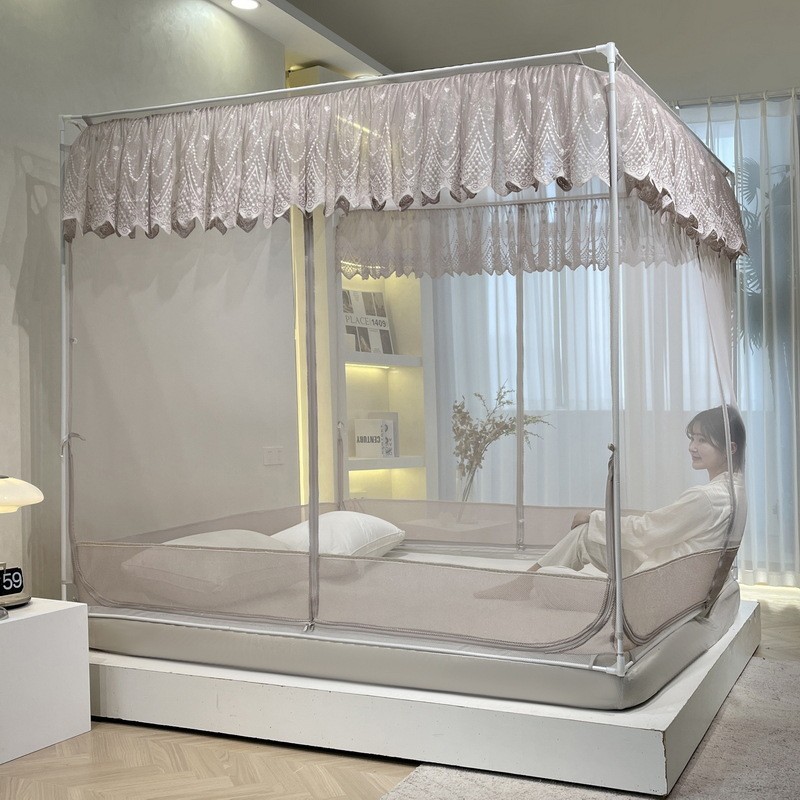 床笠款外穿杆式烤漆坐床蚊帐方顶加密链式三开门厚拉防蚊防摔儿童