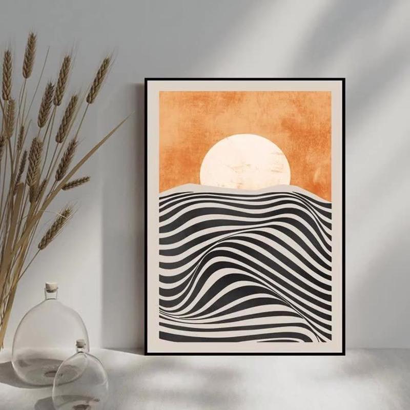 创意简约抽象日出油画餐厅客厅装饰画入户走廊玄关挂画图片