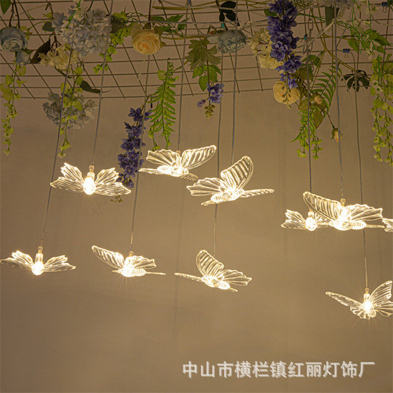 拉丝吊顶装饰亚克力花婚庆蝴蝶吊串路引灯婚礼场景布置道具田园风
