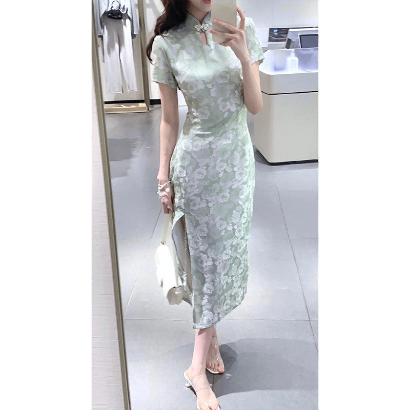 新品新中式女装国风改良旗袍连衣裙夏季高级感气质收腰显瘦开叉长