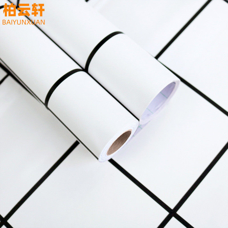 现代简约白色黑白格子奶茶店北欧风格ins自粘墙纸客厅背景墙壁纸