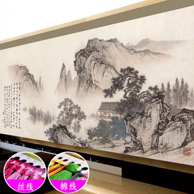 2021新款十字绣望云楼靠山图名画绣大幅客厅大气风景山水国画自绣
