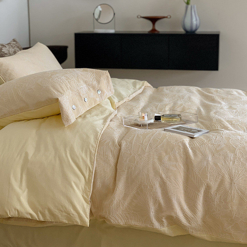 纹浮雕色织肌理北欧大提花四件套样板房软装立体感麦穗床上用品