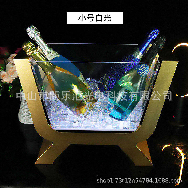 创意酒吧发光冰桶led充电亚克力金属红酒架6支装香槟船厂家自销