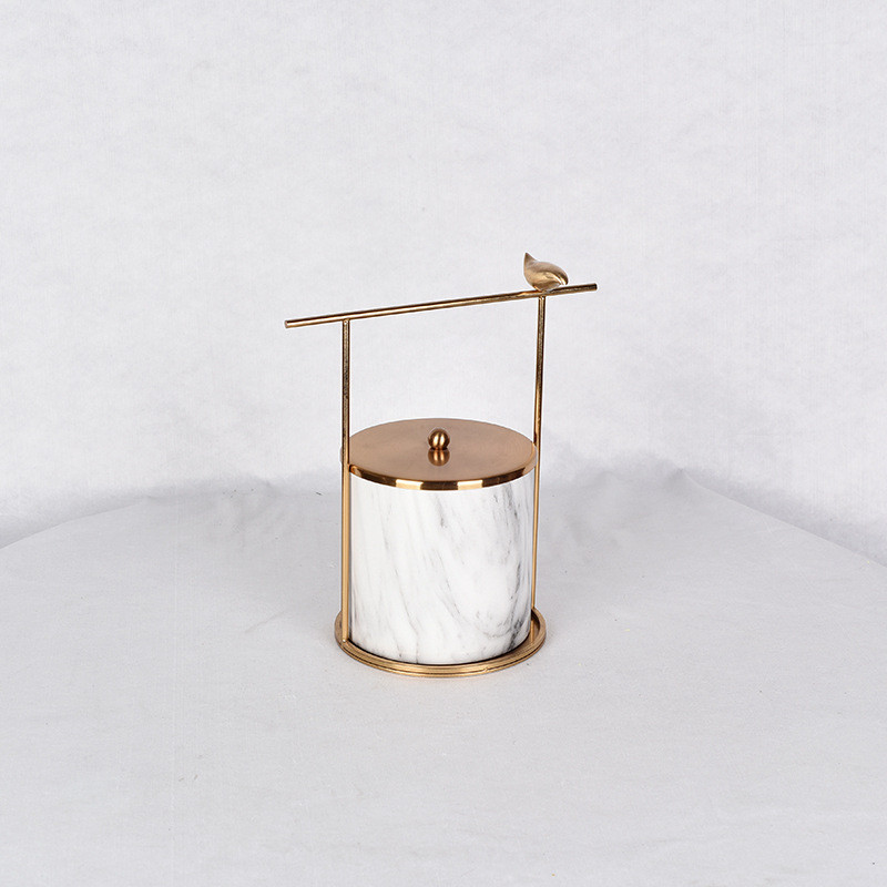 家居精美摆件大理石纹饰品盒铁艺摆件防潮拉丝防锈电镀金属摆件