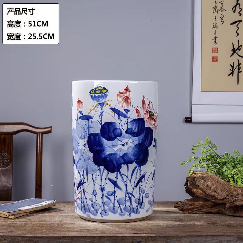 景德镇陶瓷书画卷轴字画缸伞青花箭筒帽筒放瓷器筒大花瓶客厅摆件