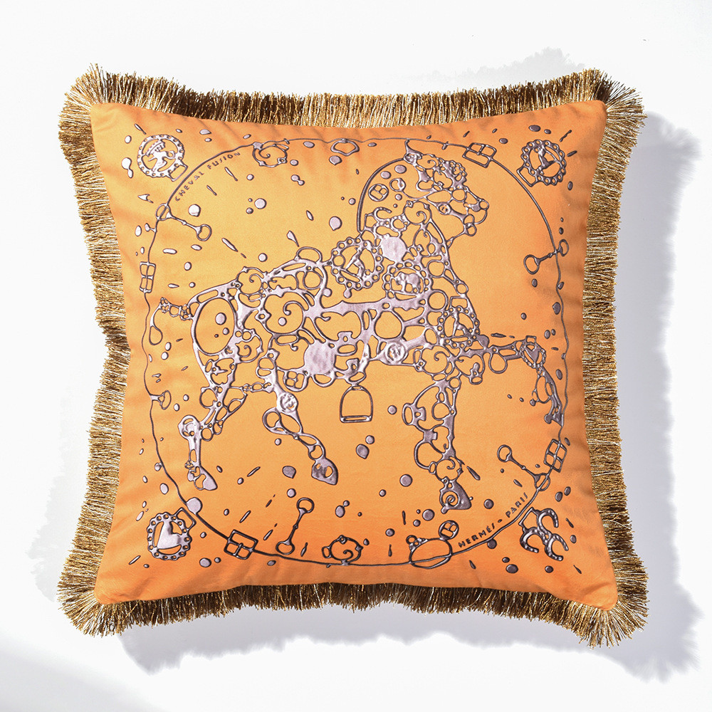 欧式高端丽系列抱枕靠垫爱马丝绒流苏款双面印花45*45cm抱枕套