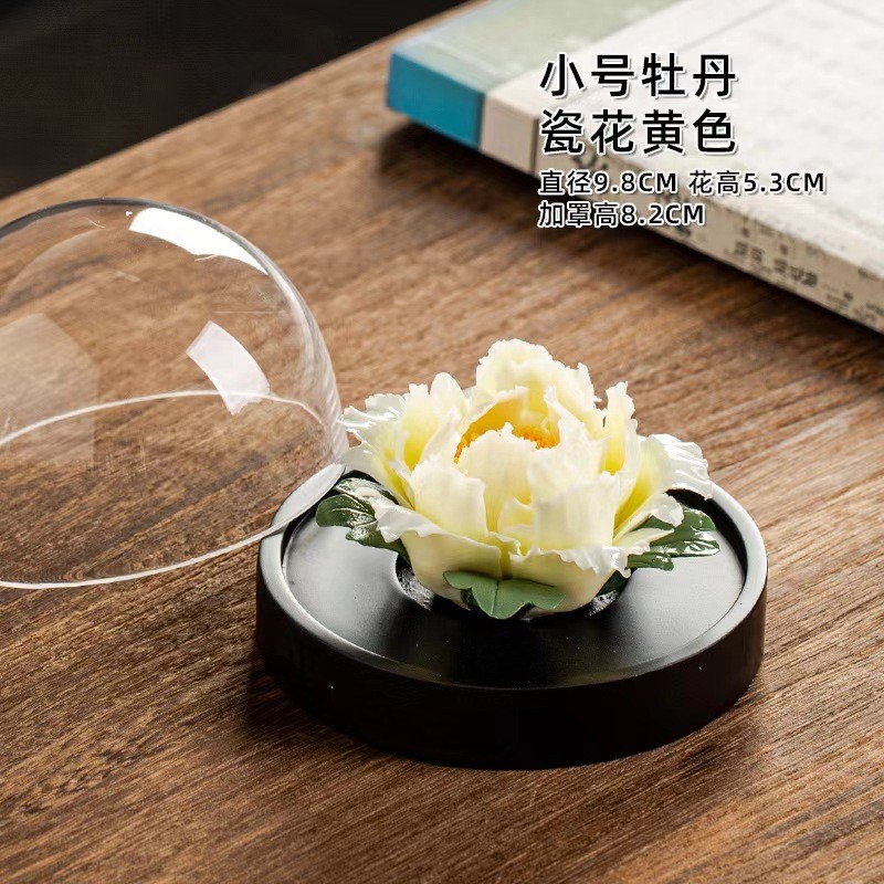 家居非遗手捏花摆件陶瓷扩香器牡丹花车载香薰德化陶艺香插摆件厂