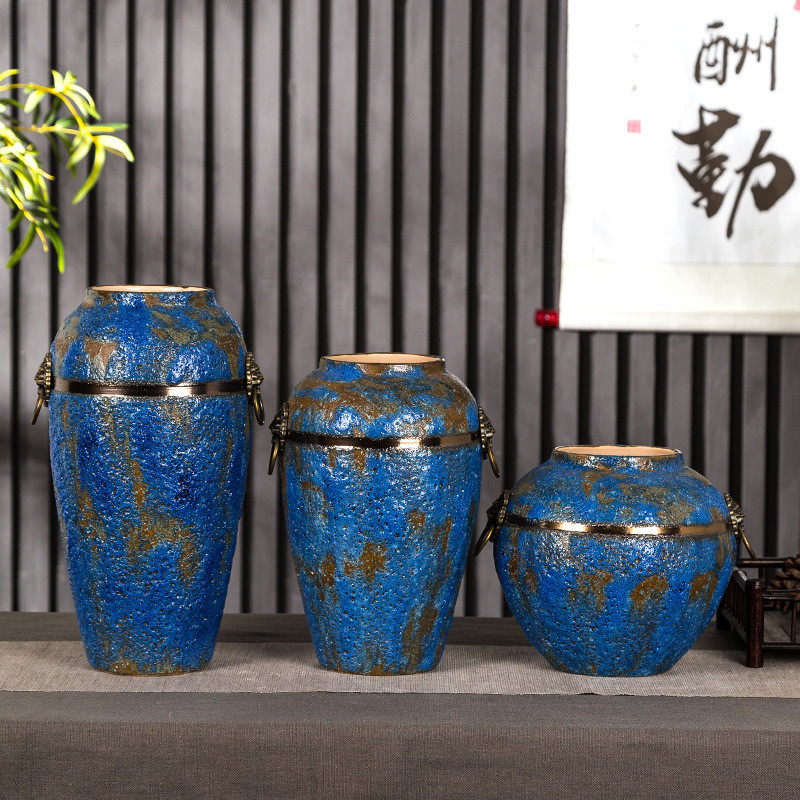 景德镇陶瓷花瓶干花插花陶罐水培粗陶复古落地花瓶客厅装饰摆件