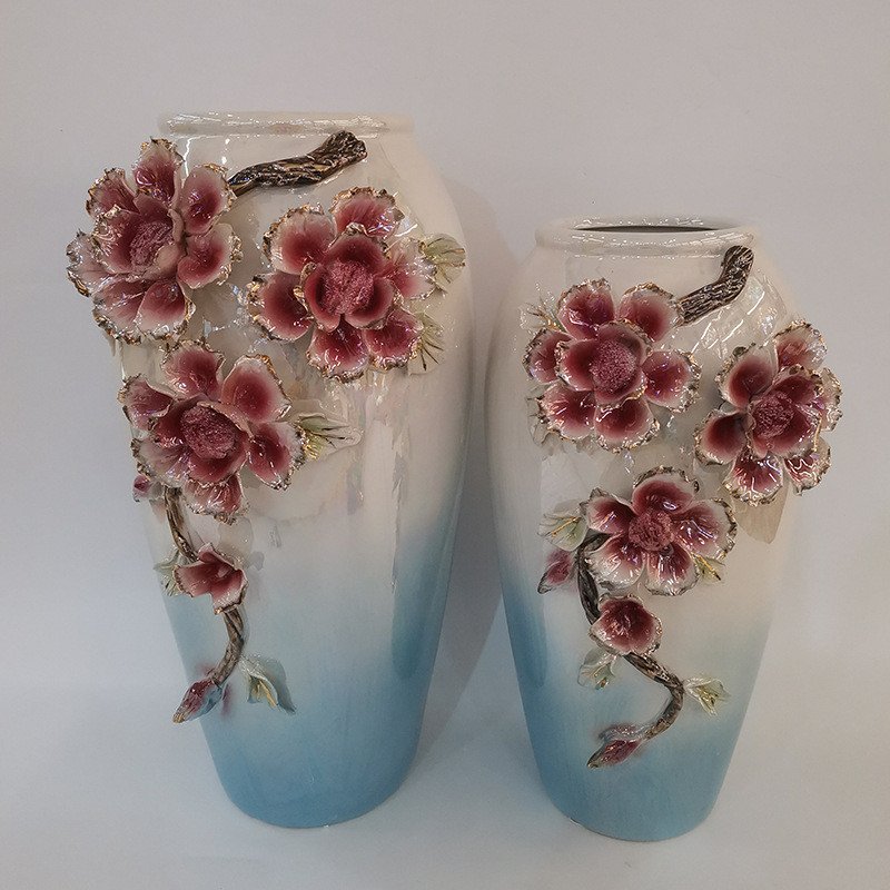 热销婚庆用品工艺品摆件家居玫瑰花描金花瓶客厅摆设陶瓷花瓶