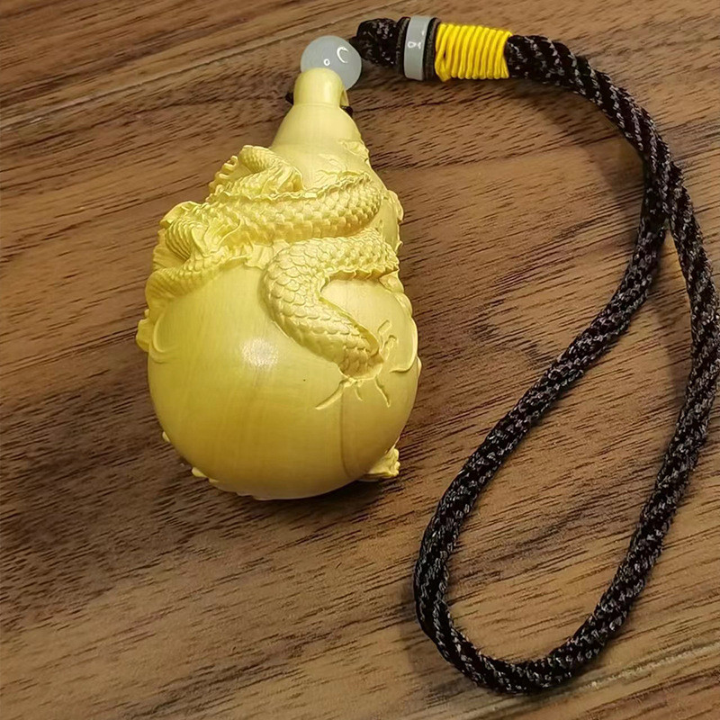 木质摆件黄杨木雕工艺品吉祥龙葫芦文玩随身挂件手把件生肖龙车挂