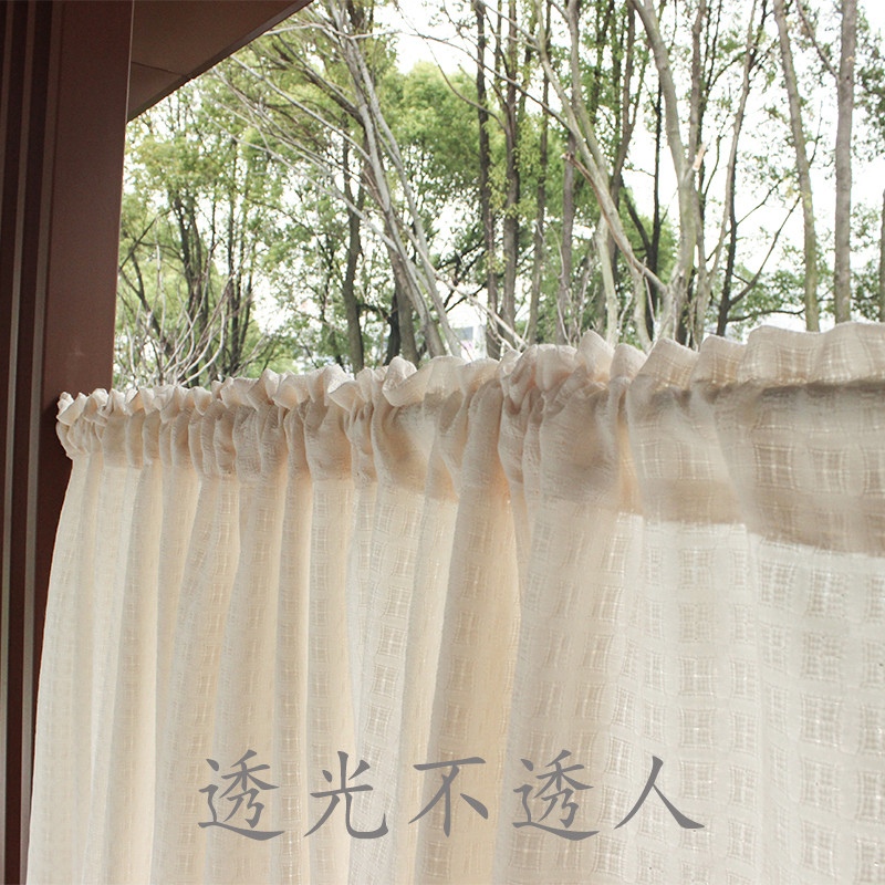厨房小短帘半帘门帘飘窗透光不透人日式亚麻免打孔魔术贴遮阳纱帘