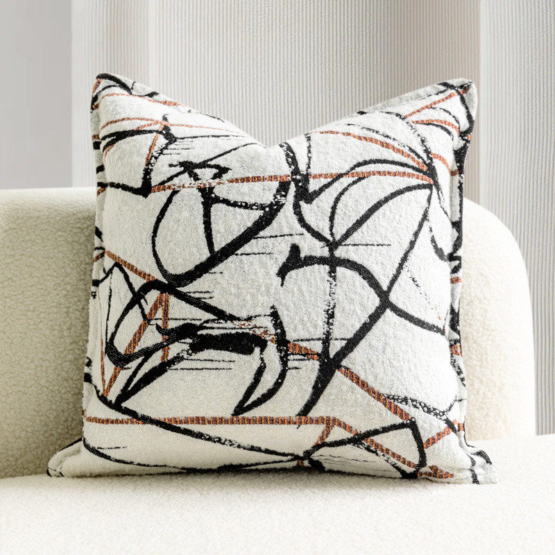 寂侘现代风样板间抱枕售楼处靠枕套沙发橘色黑色抽象条纹靠垫腰枕