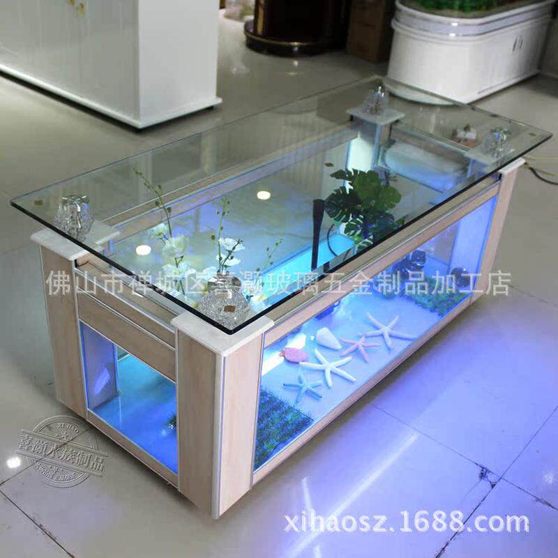 水族箱长方形沙发茶几生态鱼缸包邮客厅桌面茶几超白玻璃厂家批发