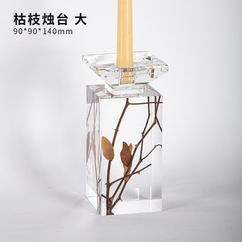 美式复古蜡烛枯枝餐桌摆件烛台ins几何晶体树根透明圣诞松果台座