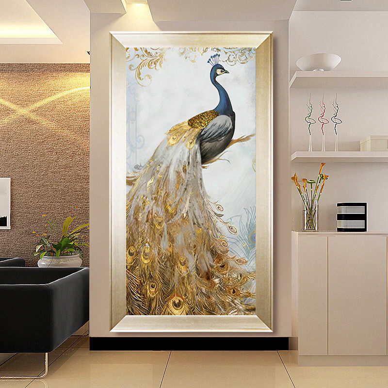 热销2019新款欧式5d钻石画满钻客厅金色钻石绣贴钻十字绣孔雀竖版,居家布艺,家纺布艺/布料面料缝制服务,淘宝优惠券,粉丝福利购,淘宝优惠卷