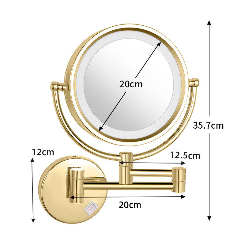古润浴室led折叠镜子美容镜带灯3倍放大化妆镜酒店梳妆伸缩1809d