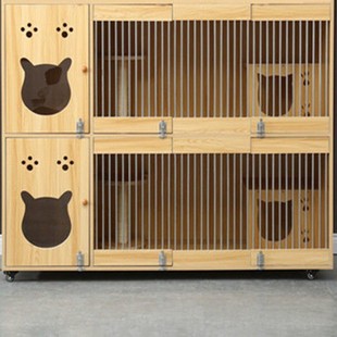 包邮 实木猫笼子猫别墅猫柜猫咪三层展示柜笼笼宠物寄养繁育猫舍可