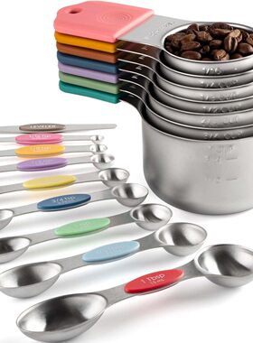 304不锈钢量杯7工套装黑色现货带刻度板烘焙量杯套装烘焙件套