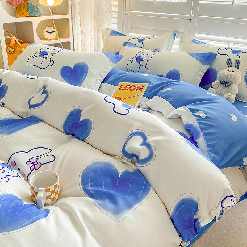 新款植物羊绒磨毛四件套床单款水洗棉四件套学校宿舍纯棉四件套