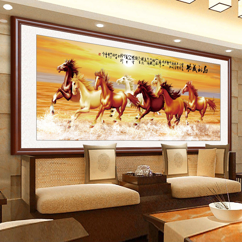 mnx2十字绣2021新款大幅大气马到成功手工满绣八骏图风景画线绣自