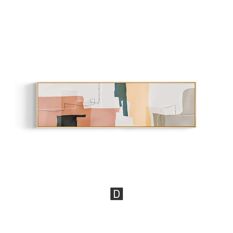 北欧客厅装饰画卧室床头挂画横幅抽象抽象色块壁画几何粉红色墙画