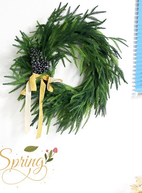 绿色仿真藤条花环圣诞蝴蝶结果花环家居门前diy丝绒蓝莓装饰花环