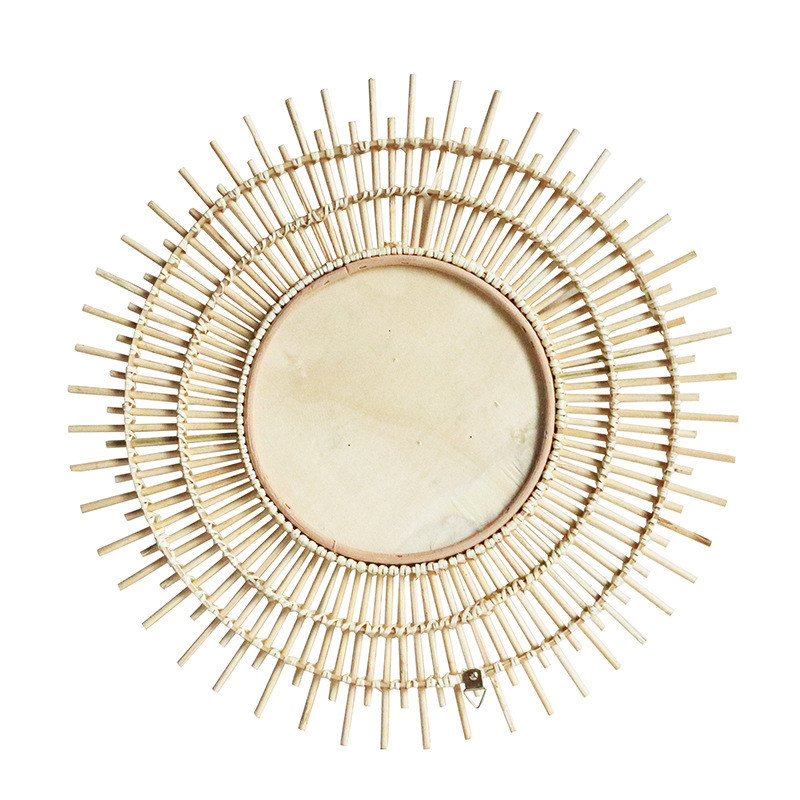 藤条梳妆北欧镜子创意艺术装饰圆镜民宿客厅玄关墙面壁饰化妆挂镜