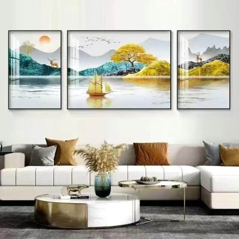 轻奢客厅装饰画现代简约壁画大气晶瓷画三联画沙发背景墙挂画墙画,家居饰品,现代装饰画,淘宝优惠券,粉丝福利购,淘宝优惠卷