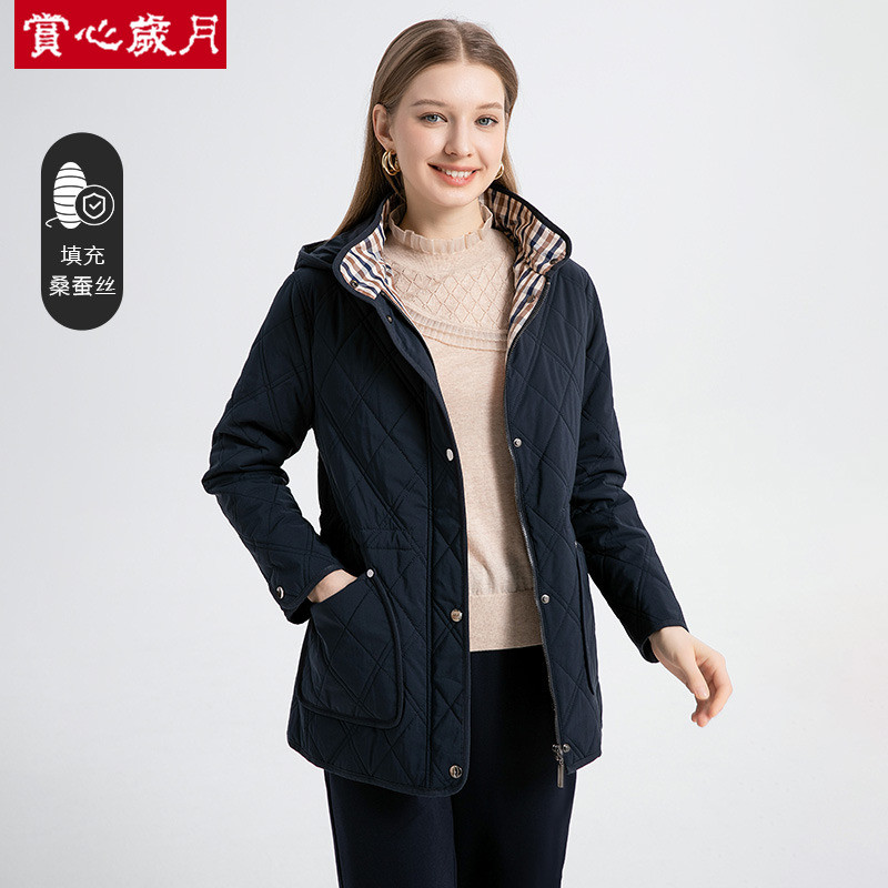 连帽岁月中年妈妈休闲赏心蚕丝棉服2025秋冬新款外套宽松大码新款